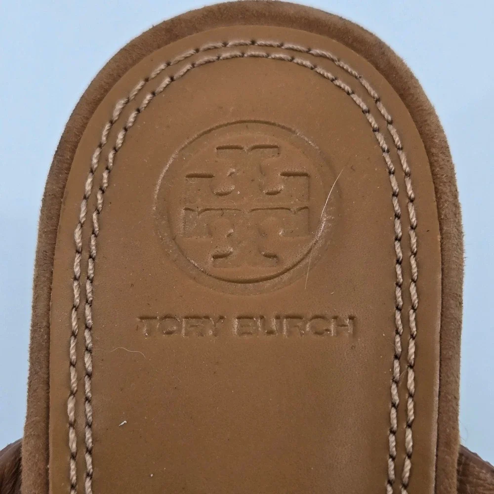 Tory Burch Mini Benton 65mm Wedge Sandal Kid Suede Amaretto Brown Women Size 10M